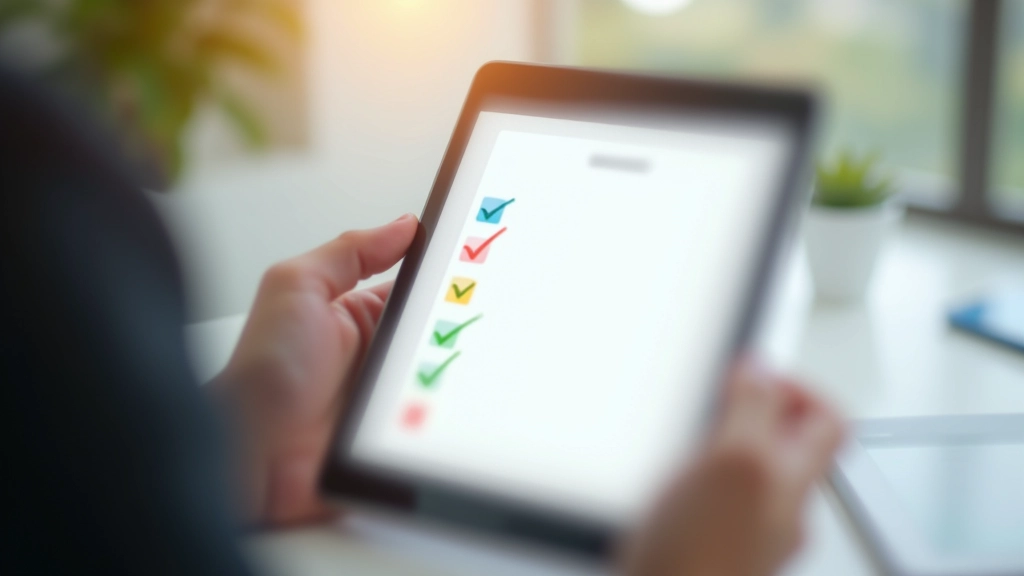 Tablet med liste over automatiserede opgaver, hver med checkmark og farvet indikator