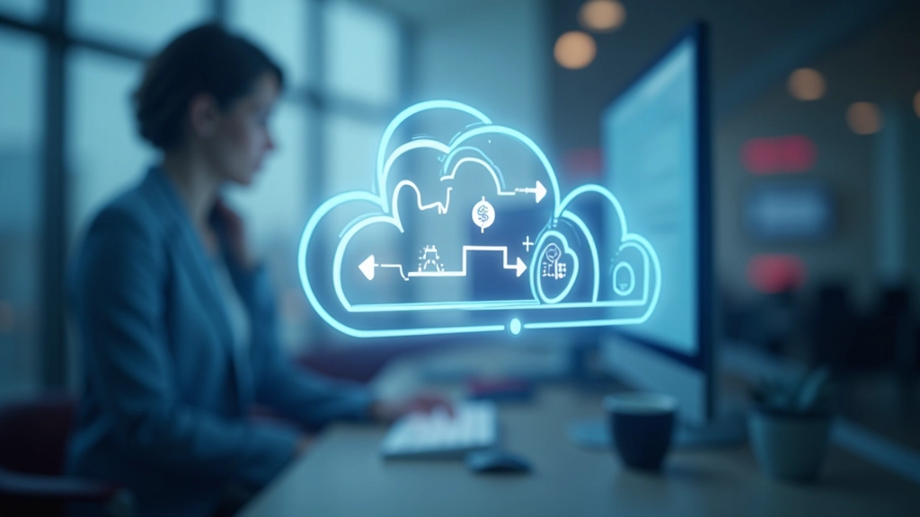Cloud værktøjer til små virksomheder med computerskærm og cloud ikon