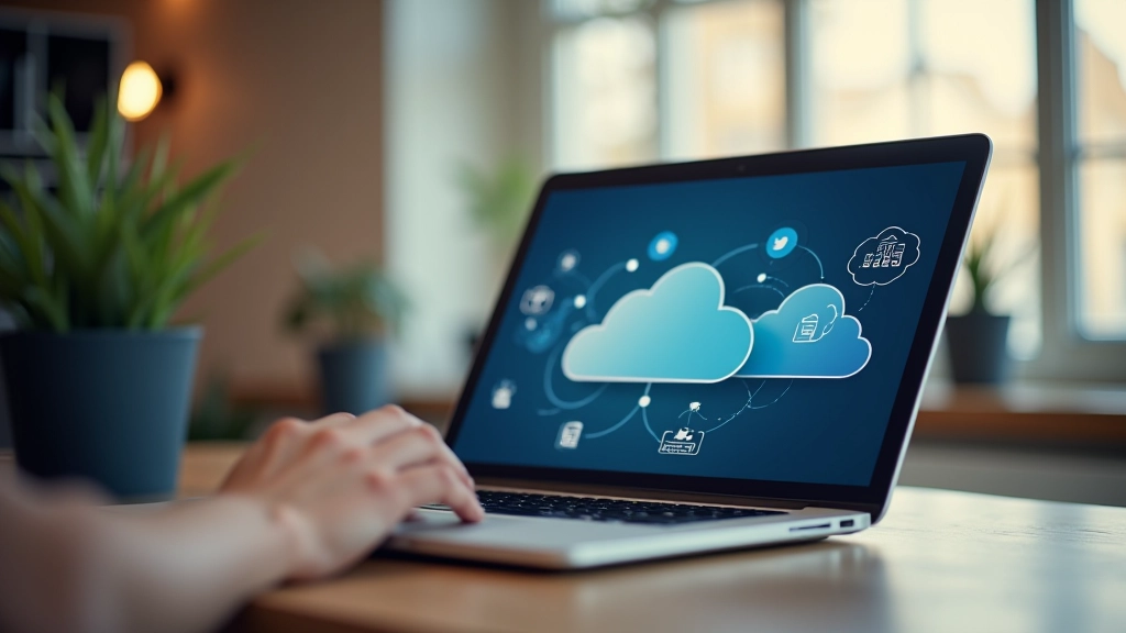 Laptop med cloud-baserede værktøjer vist på skærmen