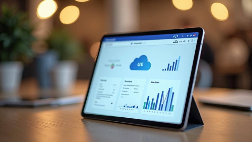Tablet viser cloudbaseret dashboard med analyser og datavisualisering