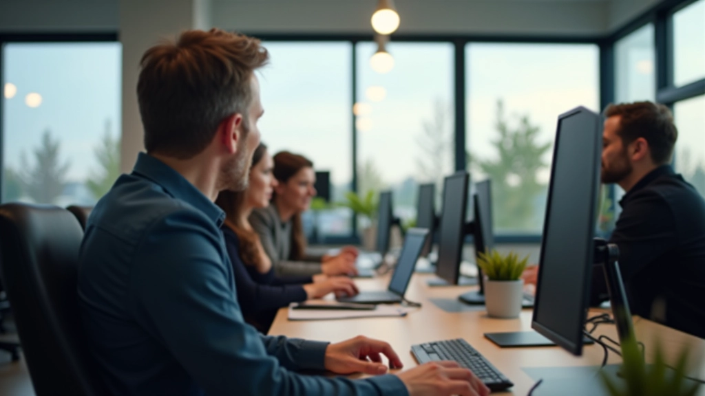 Kollegialt team i moderne kontorlokale der arbejder sammen